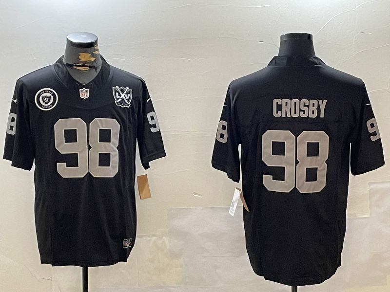 Men Oakland Raiders 98 Crosby Black Three generation 2024 Nike Limited NFL Jersey style 4